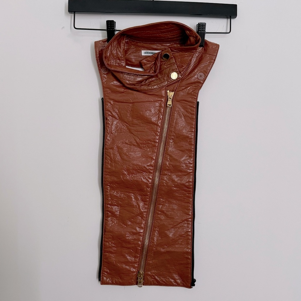 Veronica Beard Rust Brown Leather Moto Vest
